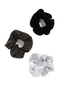 WE Fashion scrunchies - set van 3 multi, Zilver/zwart/goud