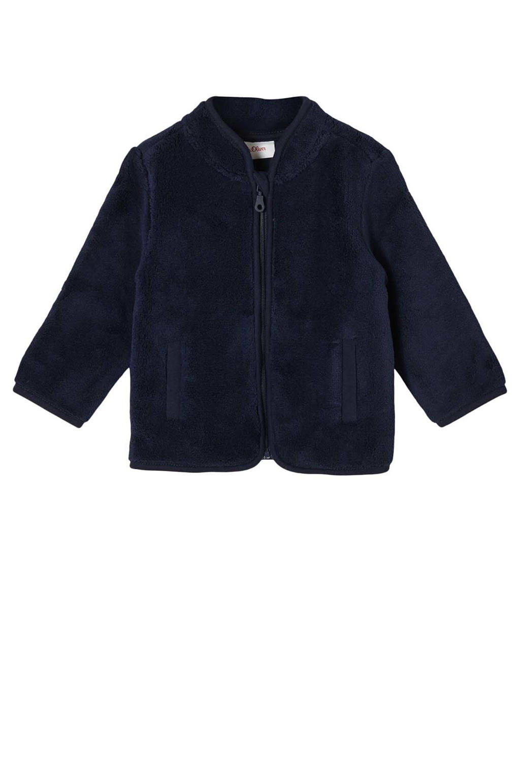 Donkerblauwe jongens s.Oliver baby fleece vest met lange mouwen, ronde hals en ritssluiting