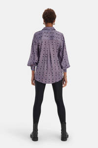 Paarse dames Shoeby Eksept blouse Meander print van polyester met grafische print, lange mouwen, klassieke kraag en knoopsluiting