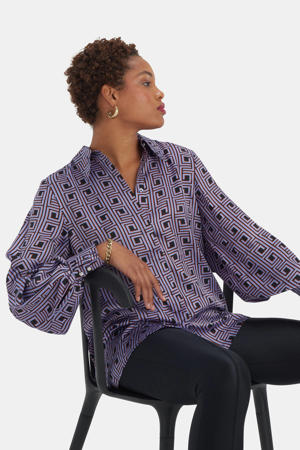 blouse Meander met grafische print paars