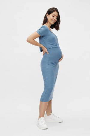 ribgebreide zwangerschaps- en voedingsjurk MLSANNY blauw