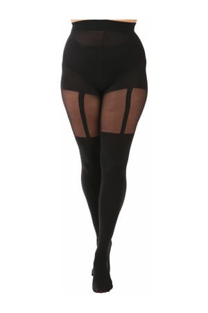 Plus Size panty met jarretel effect zwart
