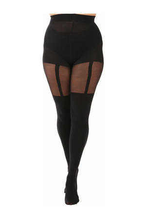 Plus Size panty met jarretel effect zwart