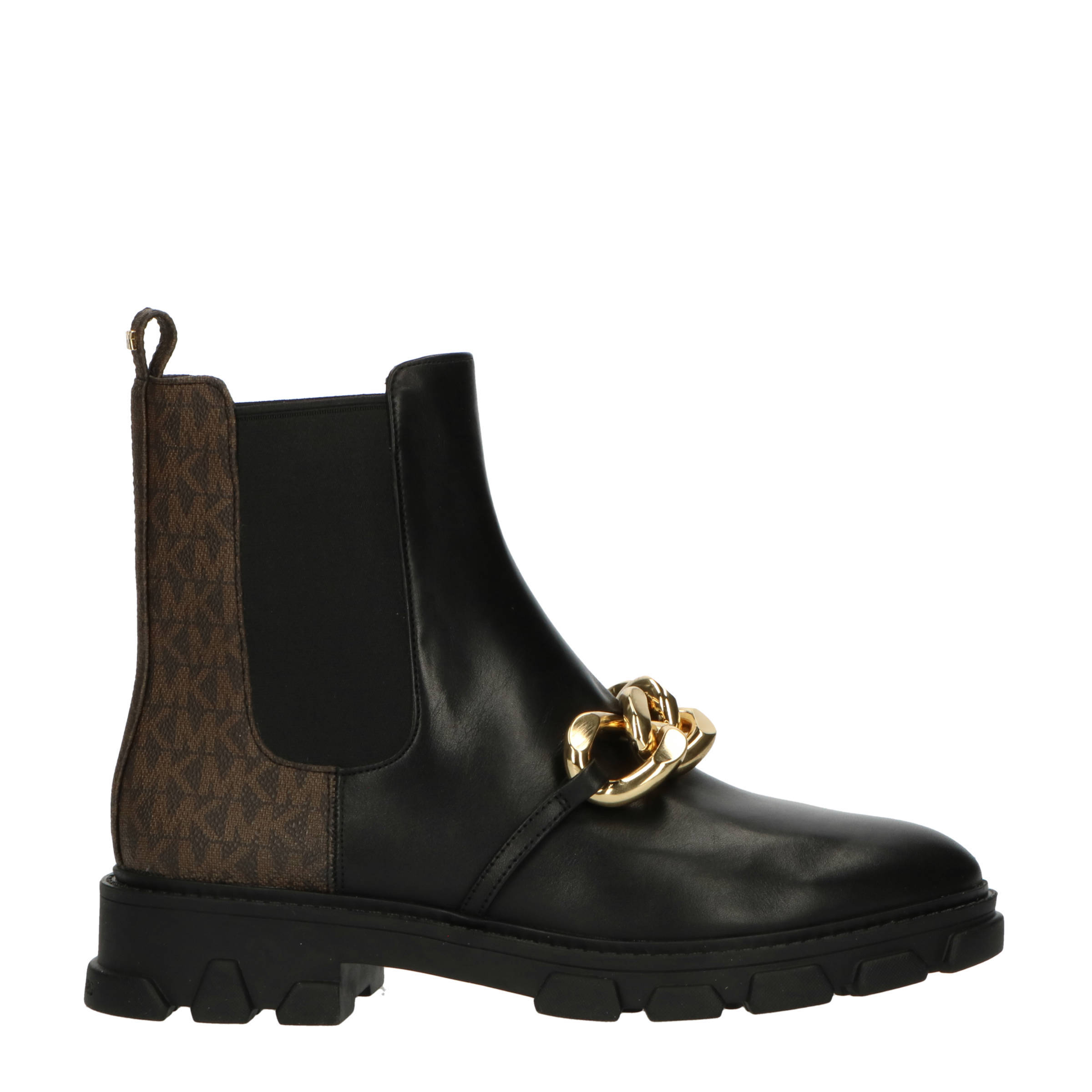 Michael Kors Scarlett Bootie leren chelsea boots met chain zwart/bruin |  wehkamp