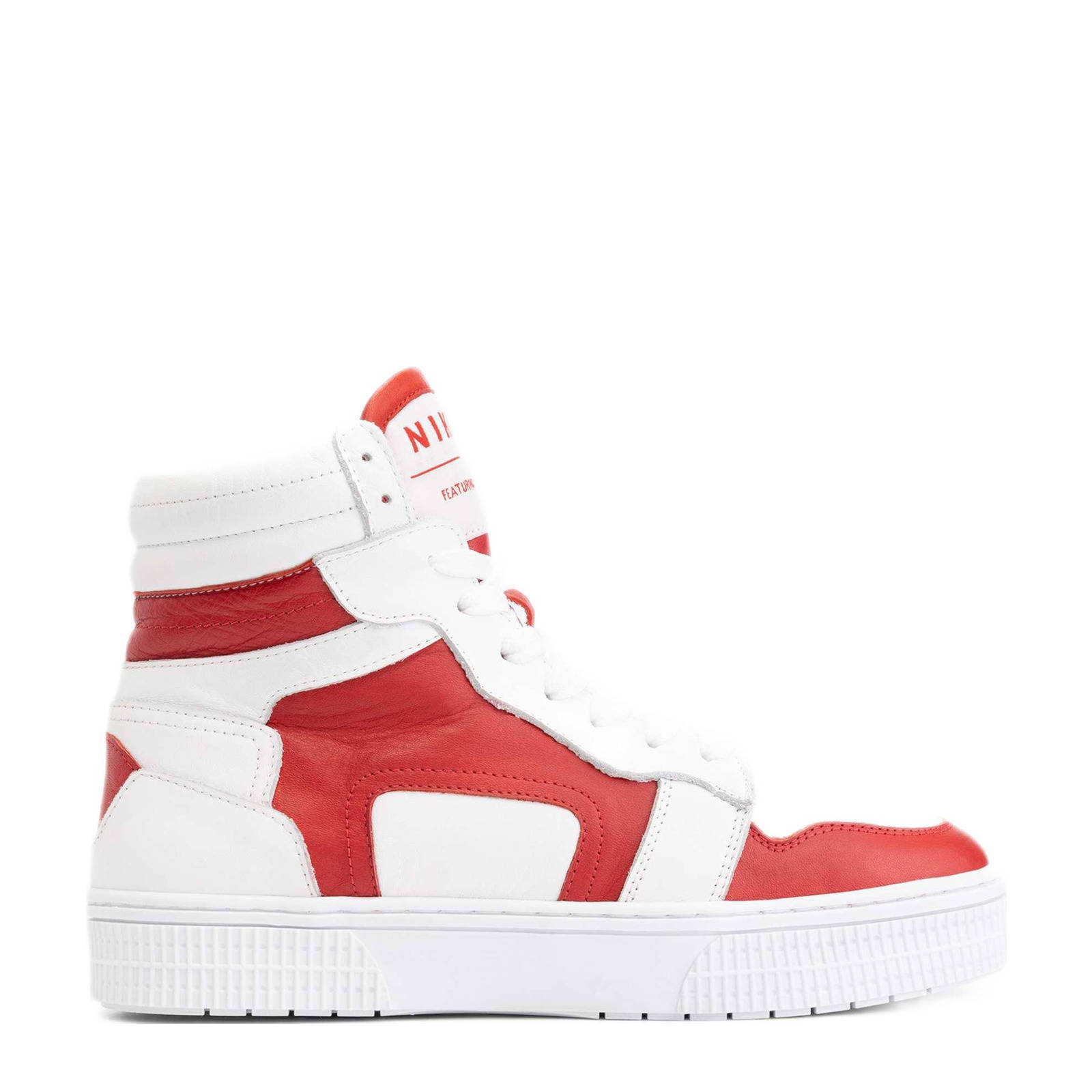 NIKKIE Livia hoge leren sneakers wit/rood | wehkamp