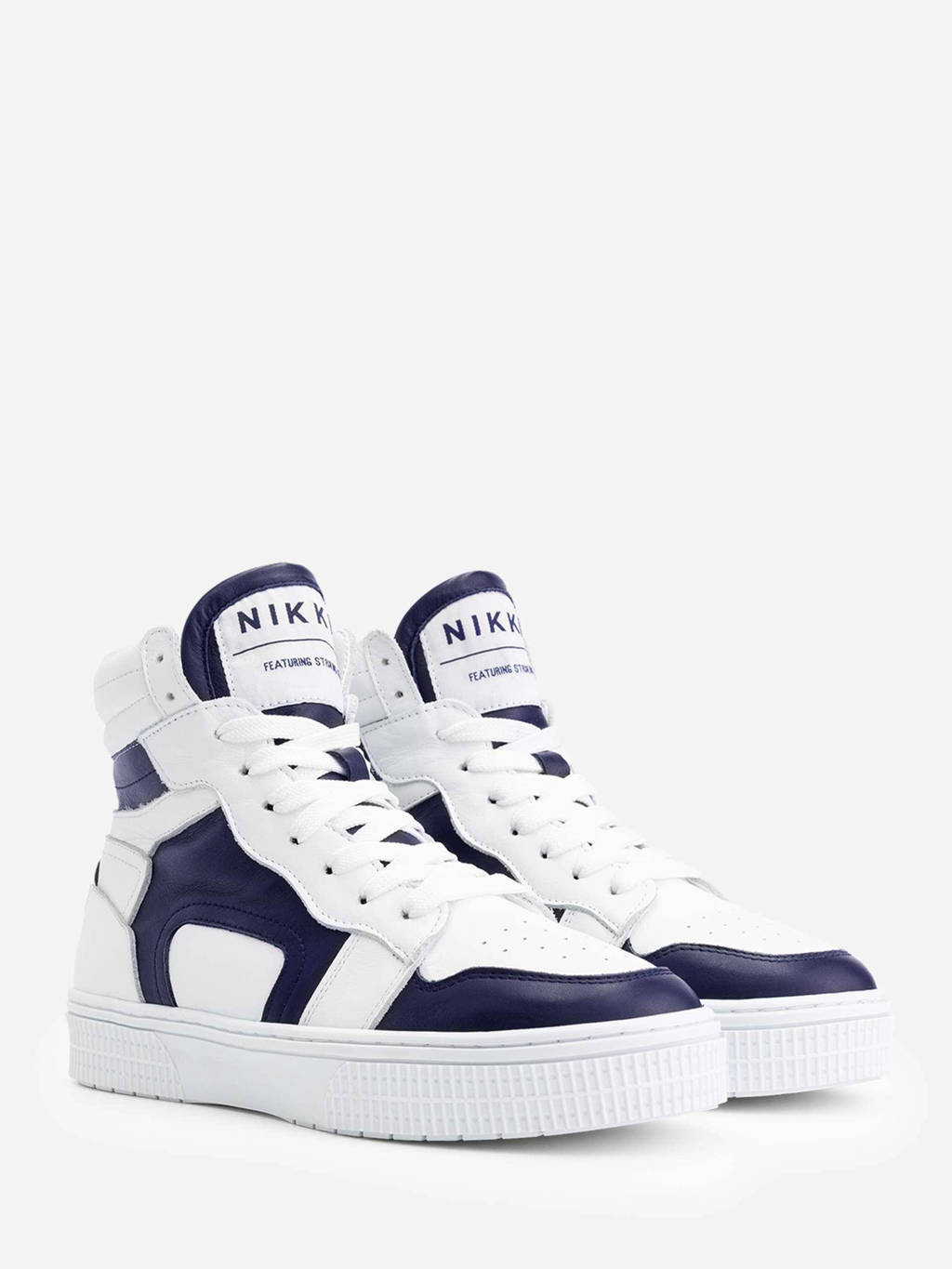 NIKKIE Livia hoge leren sneakers wit/donkerblauw wehkamp