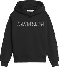 Zwart en witte meisjes CALVIN KLEIN JEANS hoodie van duurzame sweatstof met logo dessin, lange mouwen, capuchon en geribde boorden