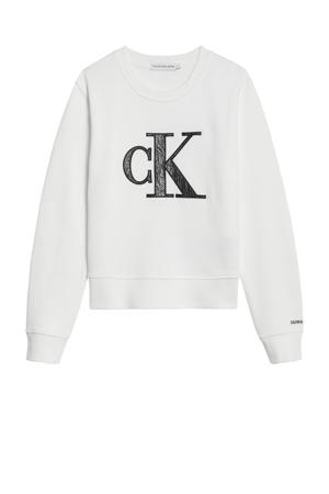 sweater met logo wit/zwart