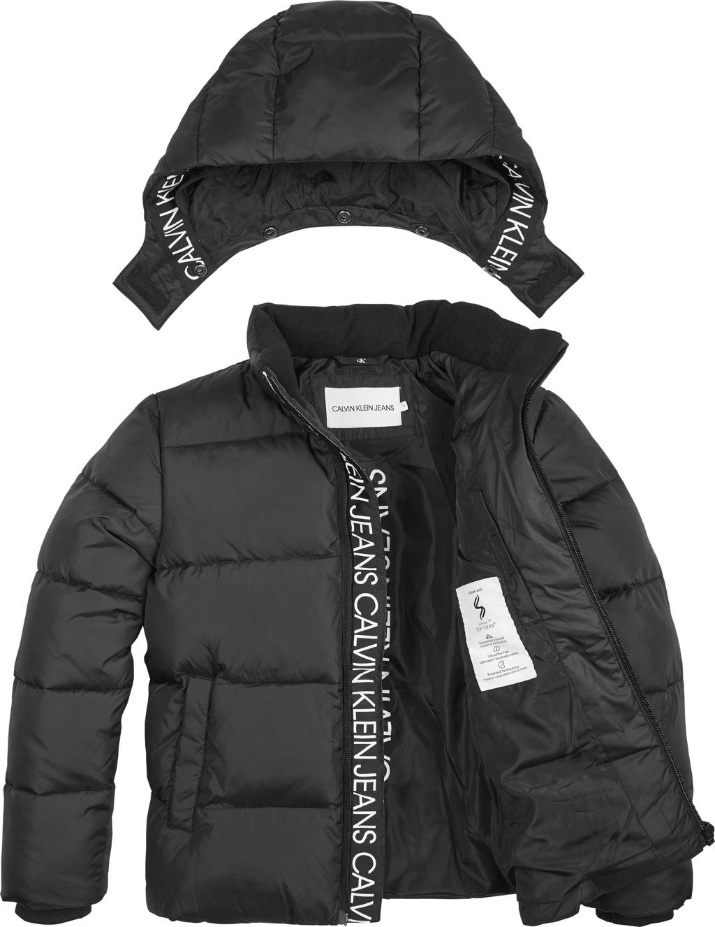 KLEIN JEANS gewatteerde winterjas van gerecycled polyester zwart | wehkamp