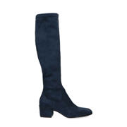 thumbnail: Donkerblauwe dames Manfield stretch laarzen van imitatiesuède/voering: leer met blokhak en effen