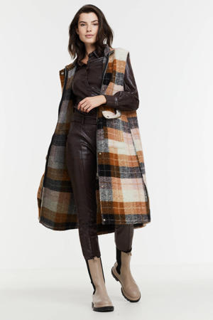 geruite mouwloze jas met wol lichtroze/bruin/zwart