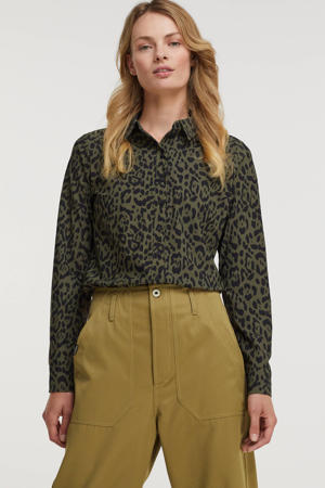 blouse met dierenprint donkergroen/zwart