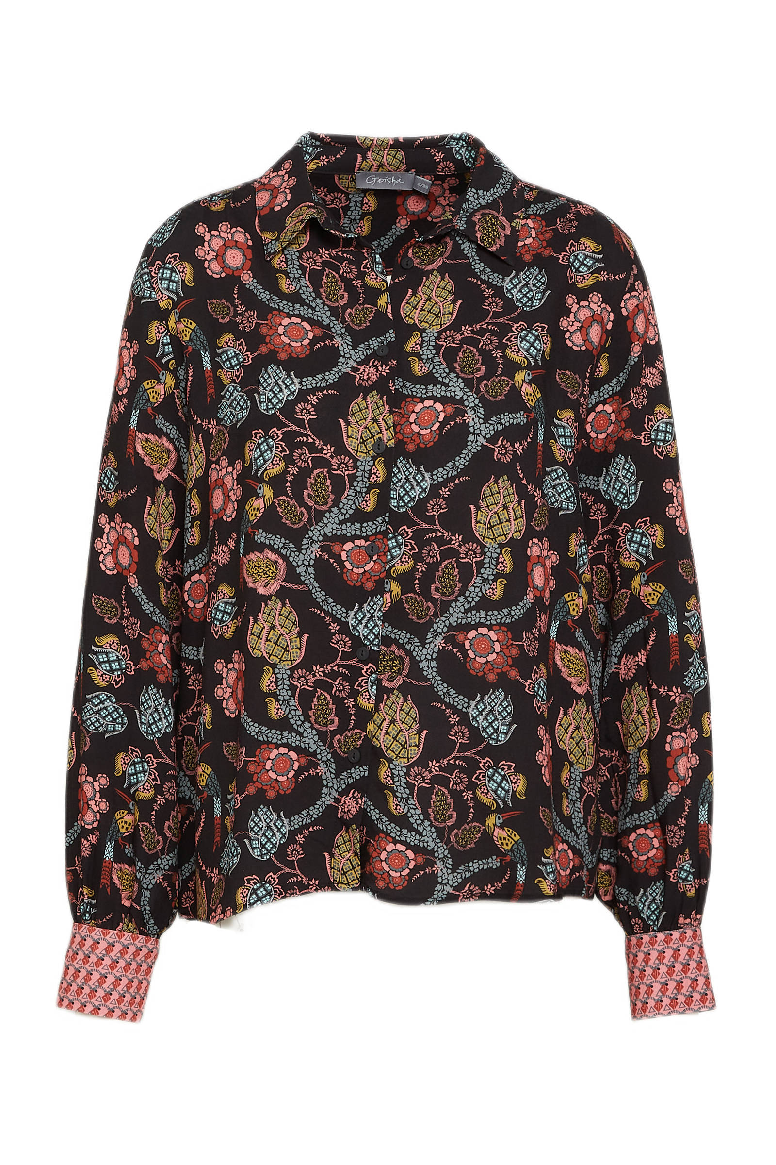 Geisha blouse met all over print zwart/blauw/geel/roze/rood | wehkamp