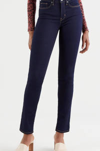Donkerblauwe dames Levi's shaping slim high waist slim fit jeans van stretchdenim 