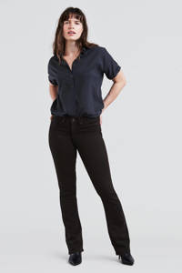 Zwarte dames Levi's shaping bootcut jeans van stretchdenim met regular waist en rits- en knoopsluiting