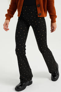 WE Fashion flared broek met sterren zwart/goud, Zwart/goud