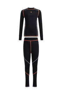 WE Fashion Matar thermo longsleeve + thermo legging zwart/oranje, Zwart/oranje