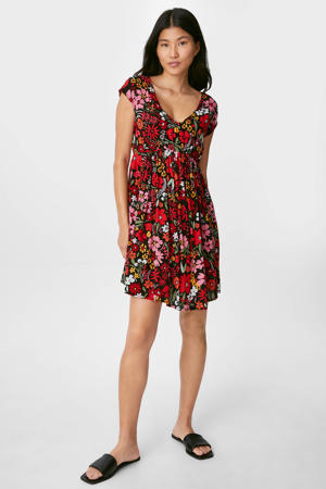 gebloemde jurk zwart/rood