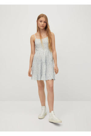 gebloemde jurk lichtblauw/wit