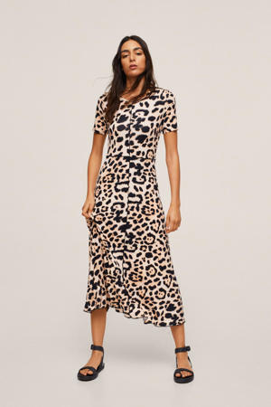A-lijn jurk met panterprint beige/zwart