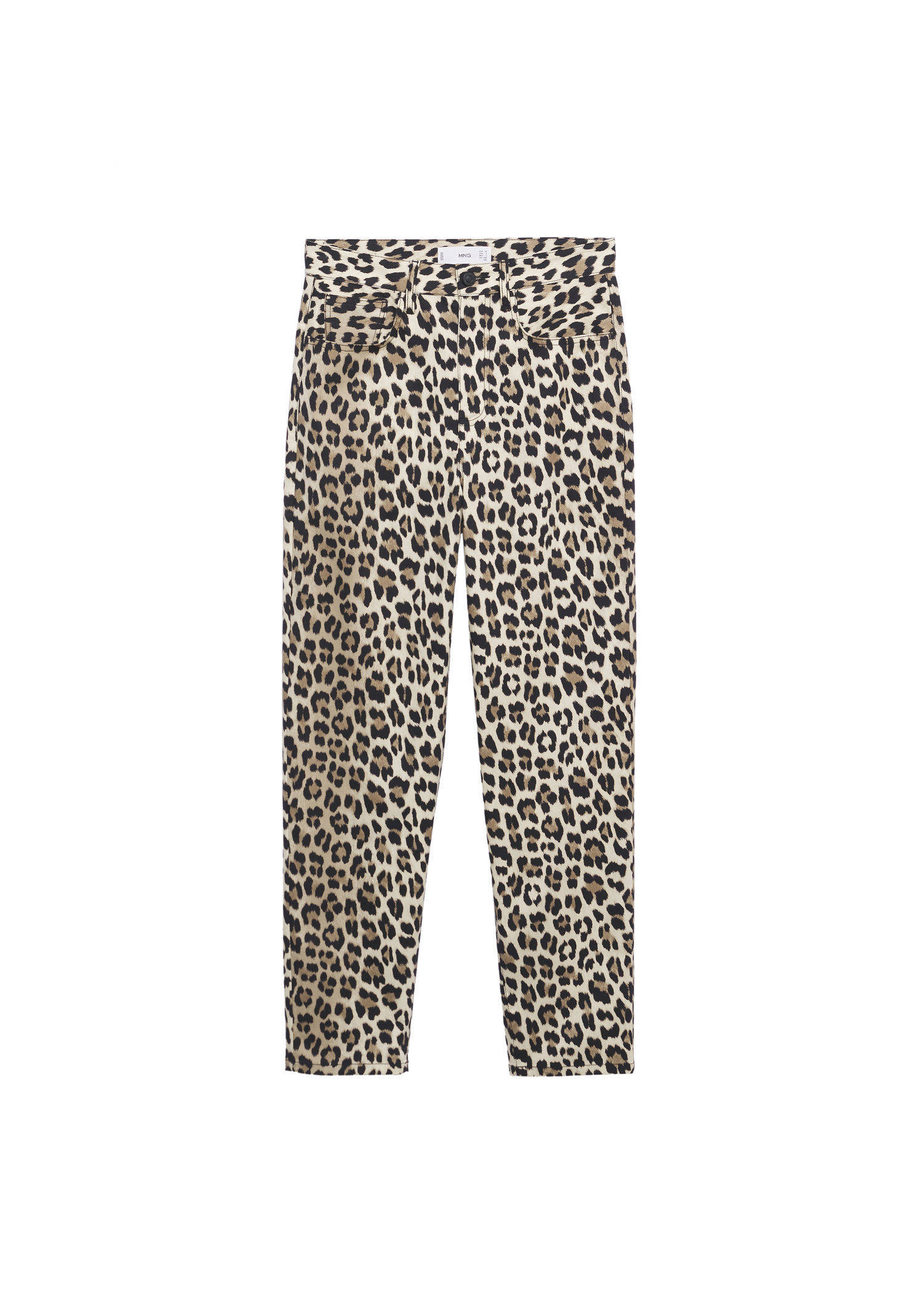 Mango cropped high waist straight fit broek met panterprint lichtbeige |  wehkamp