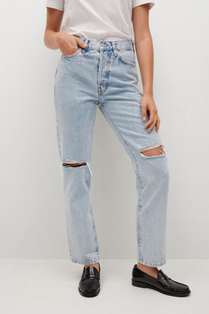 high waist straight fit jeans light blue denim