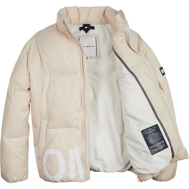 Vergoeding vrijgesteld renderen Tommy Hilfiger gewatteerde jas met logo beige | wehkamp