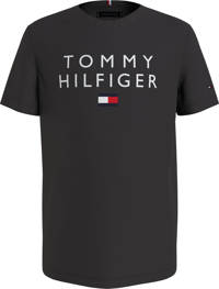 Zwarte jongens Tommy Hilfiger T-shirt van biologisch katoen met korte mouwen en ronde hals