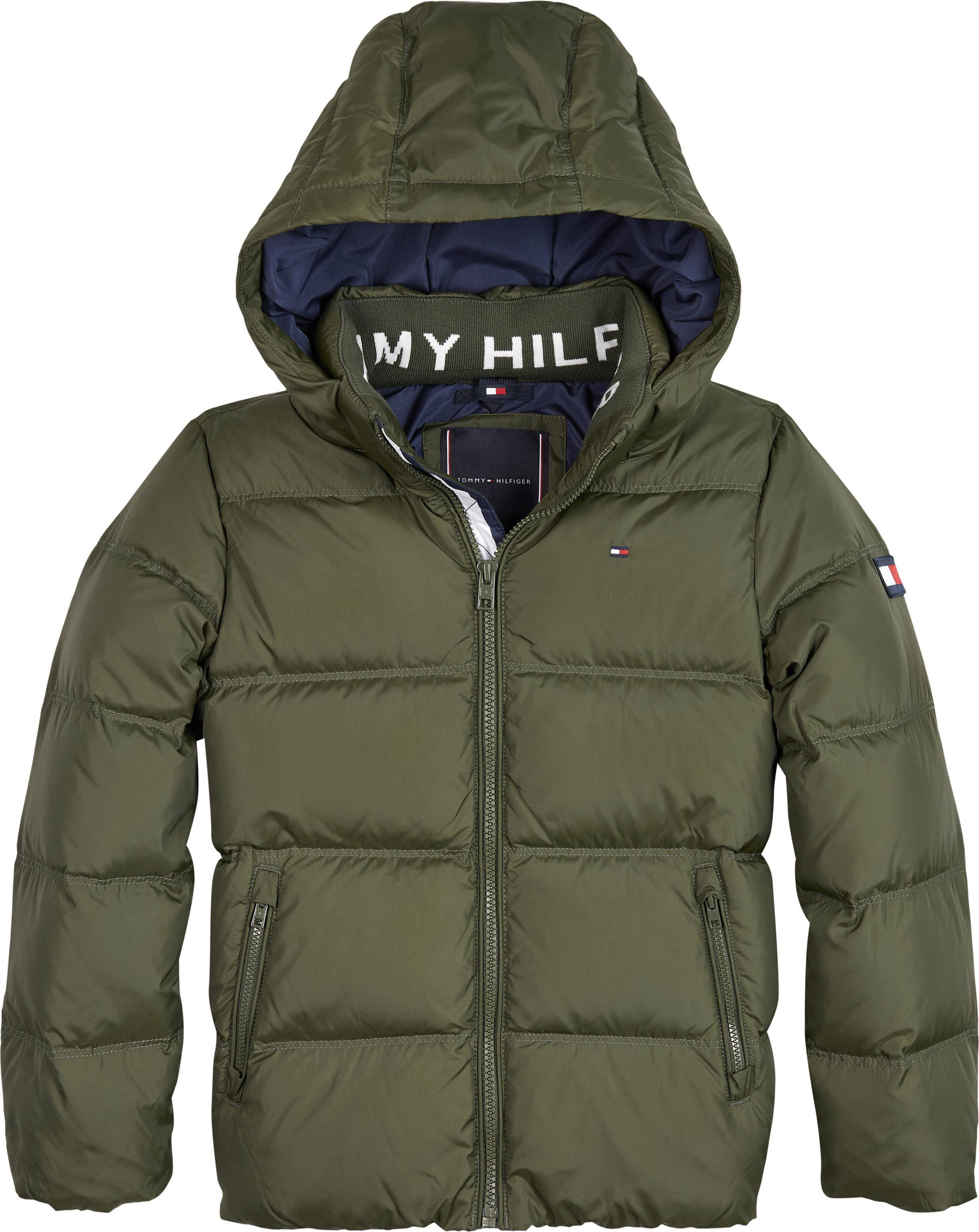 Tommy Hilfiger gewatteerde winterjas van gerecycled polyester olijfgroen |  wehkamp