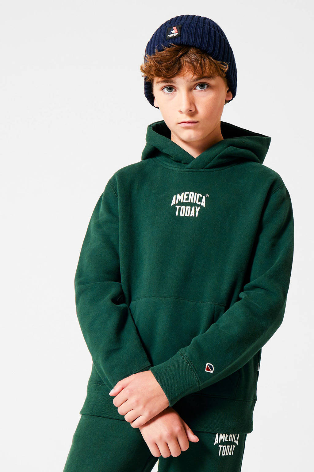 Groene jongens America Today Junior hoodie Steven van sweat materiaal met tekst print, lange mouwen en capuchon