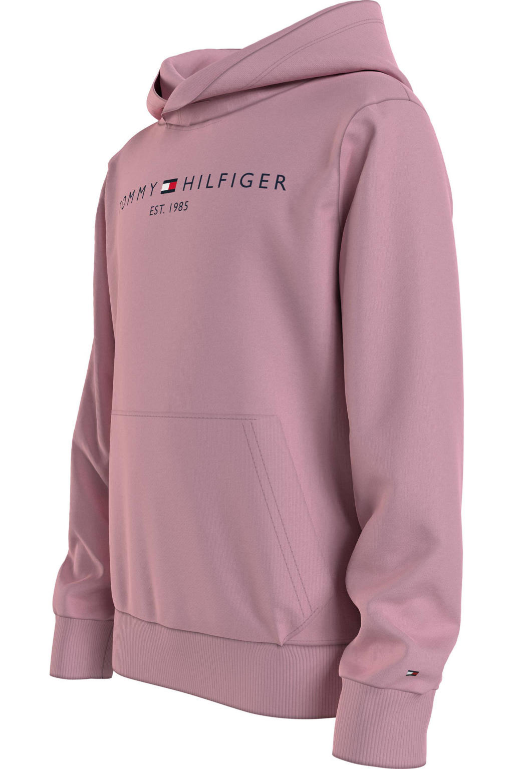 Roze jongens en meisjes Tommy Hilfiger hoodie van biologisch katoen met lange mouwen, capuchon en geribde boorden