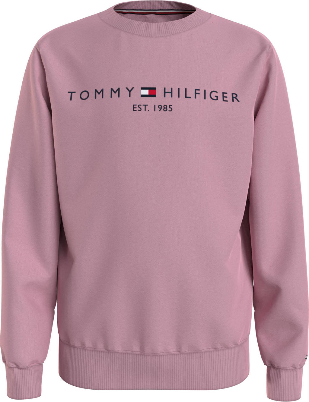 Roze jongens en meisjes Tommy Hilfiger sweater van biologisch katoen met lange mouwen, ronde hals en geribde boorden