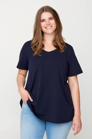 T-shirt met V-hals en korte mouwen donkerblauw