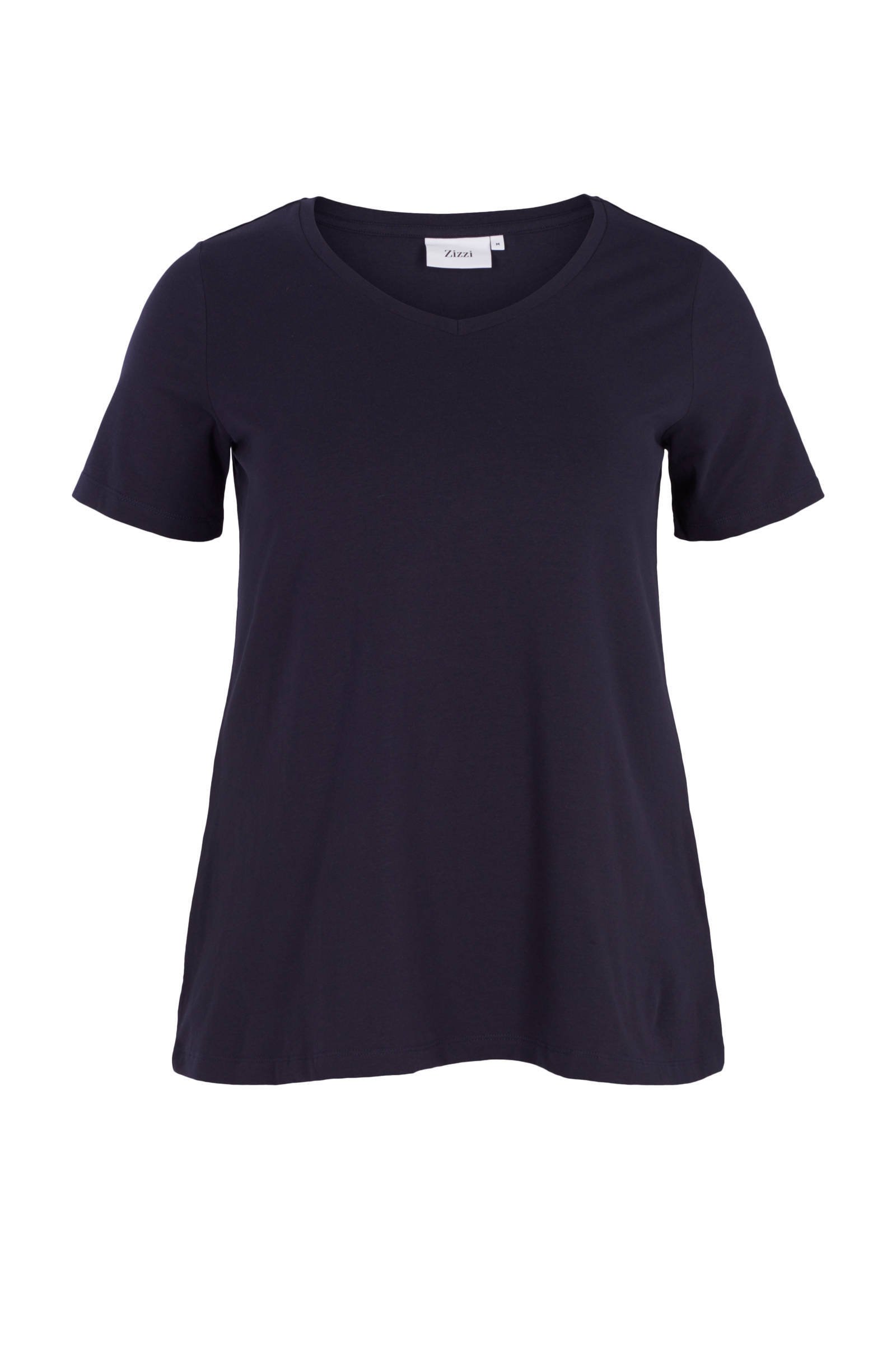 Zizzi T shirt met V hals en korte mouwen donkerblauw online kopen