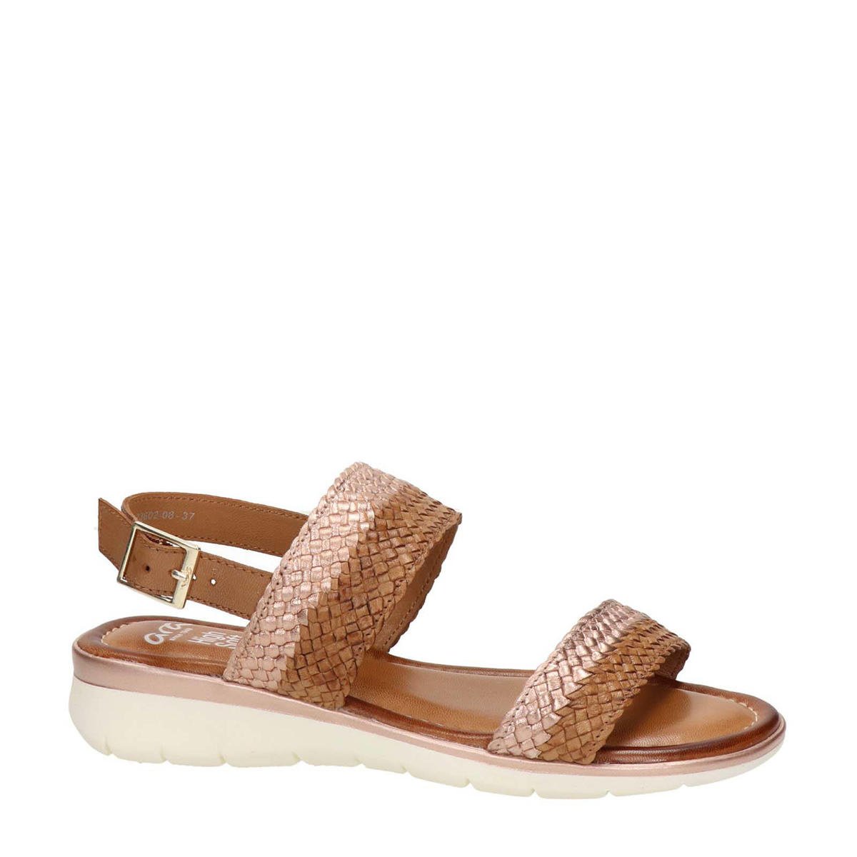 Ara Kreta gevlochten leren sandalen cognac/roségoud wehkamp