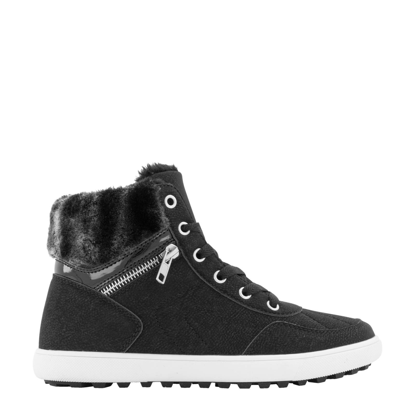 Zwarte leren hoge sneakers - Heren | MANFIELD