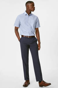 Blauwe heren C&A regular fit overhemd van katoen met all over print, korte mouwen, klassieke kraag en knoopsluiting