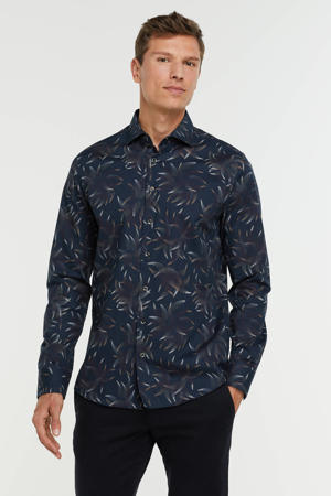 regular fit overhemd met all over print 5073 donkerblauw