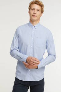 Lichtblauwe heren Vanguard slim fit overhemd 5316 van katoen met all over print, lange mouwen en button down sluiting