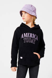 Zwarte meisjes America Today Junior hoodie Skye van sweat materiaal met logo dessin, lange mouwen en capuchon