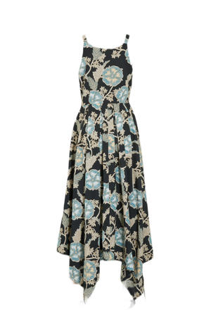 jurk van biologisch katoen zwart/beige/blauw