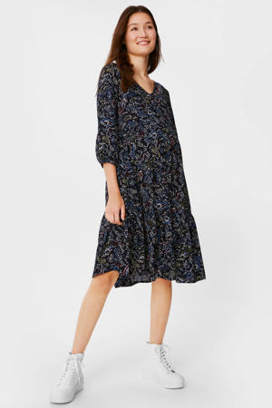 zwangerschapsjurk met all over print donkerblauw