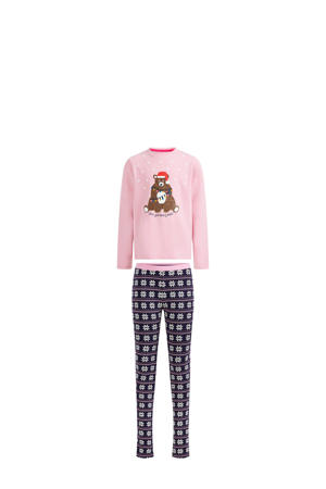 pyjama met printopdruk roze/donkerblauw