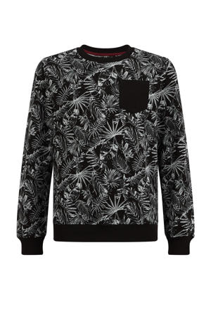 sweater met bladprint zwart/wit