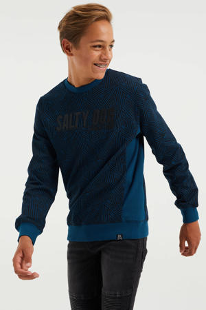 sweater met all over print blauw/zwart