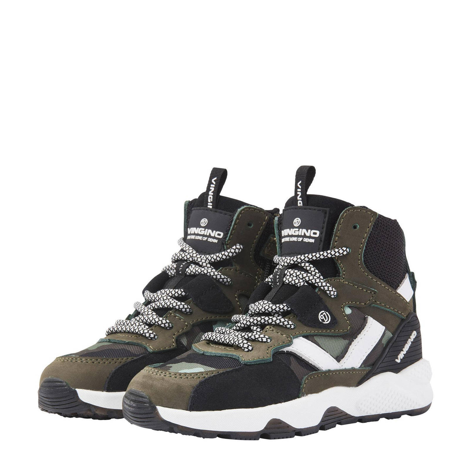 Vingino Gio Mid hoge leren sneakers legergroen | wehkamp