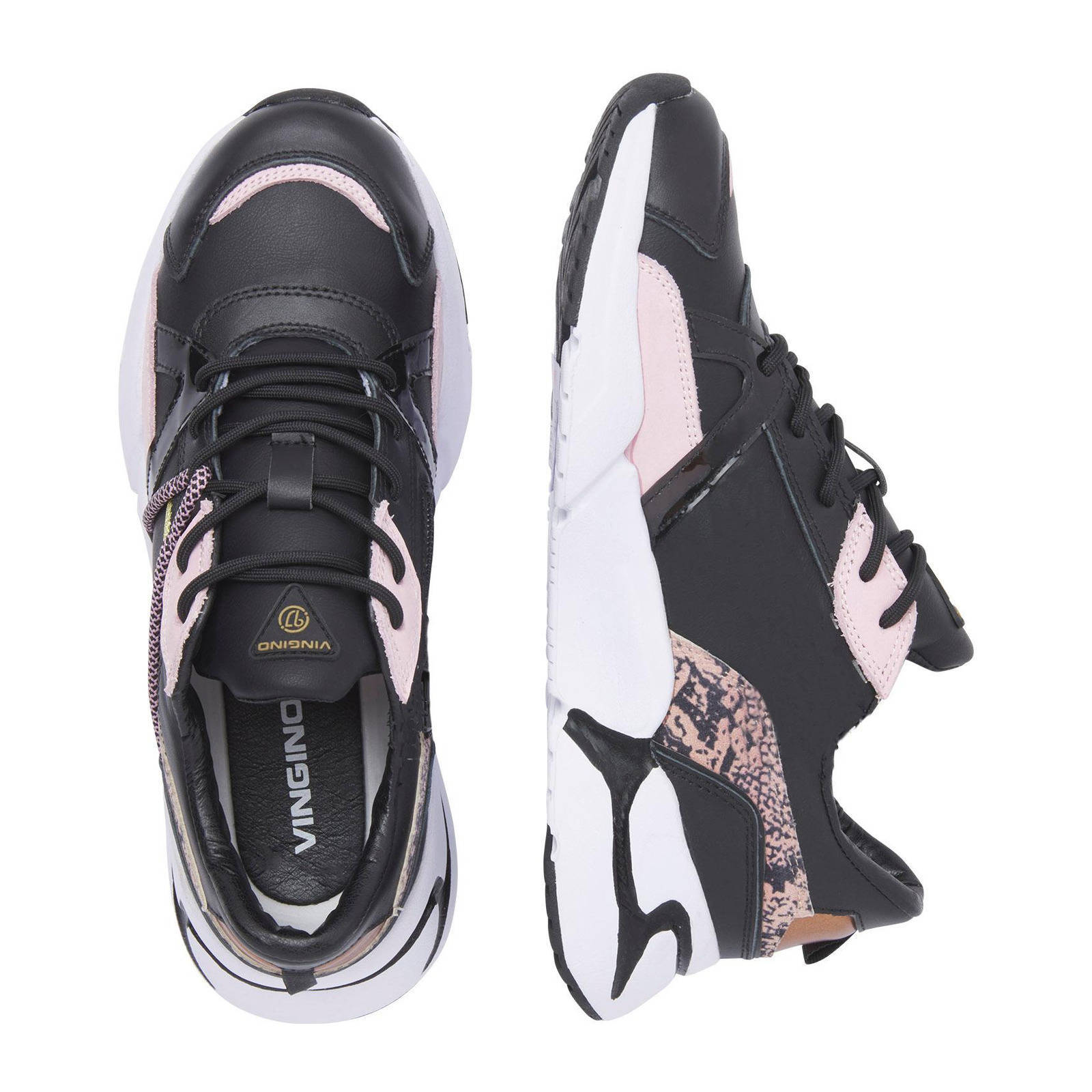 Vingino Odilia leren chunky sneakers zwart/roze | wehkamp