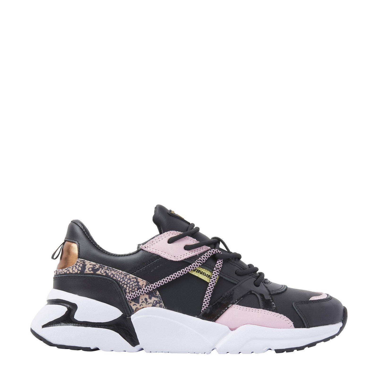 Vingino Odilia leren chunky sneakers zwart/roze | wehkamp