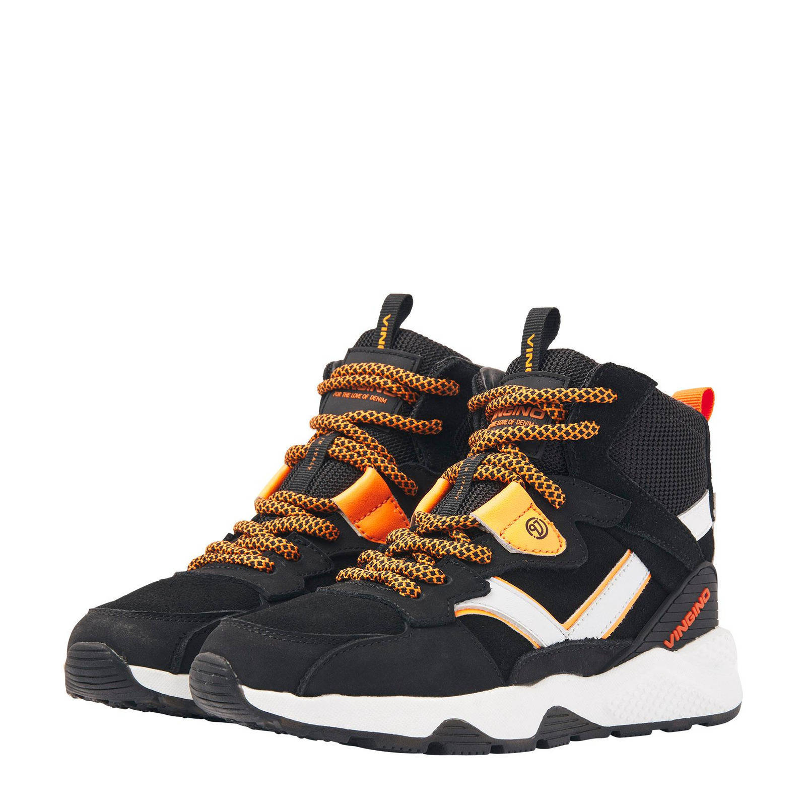 Vingino Gio Mid hoge leren sneakers zwart/oranje | wehkamp