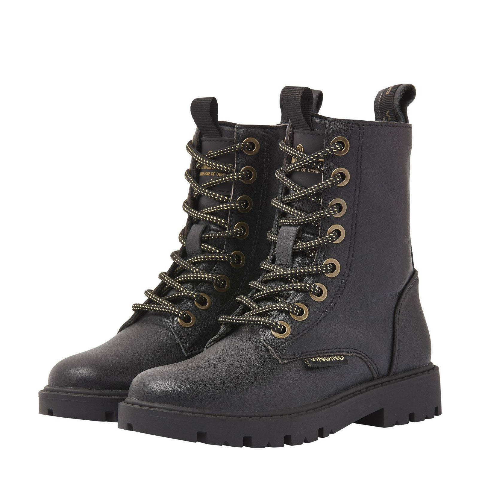 Vingino Lisa High leren veterboots zwart | wehkamp